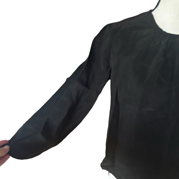 Stateside Sz Small Black Cupro Long Sleeve Top Gathered Neck Puff Sleeves - Picture 5 of 11